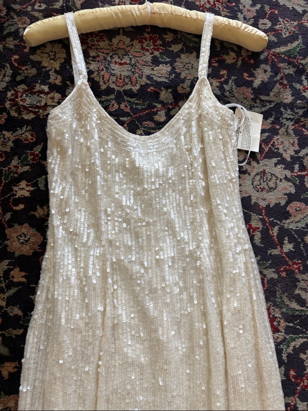 Ivory Sequin Slim Tank Evening Gown